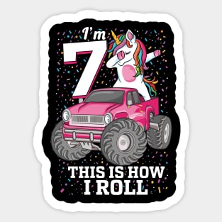 7 years Old kids 7th Birthday Dabbing unicorn Monster Truck Sticker